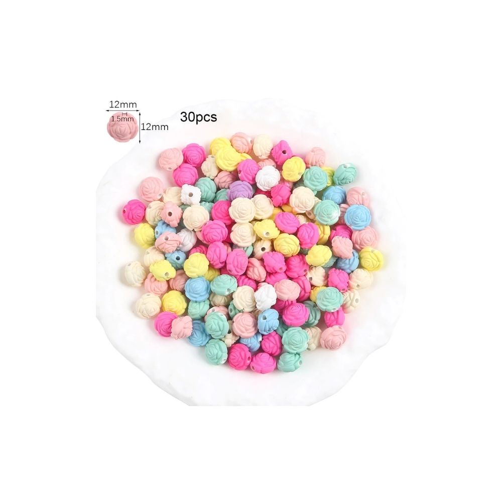 NOI (103) Mixed Color Rose Carved Beads for DIY Jewelry – 30pcs - Image 1