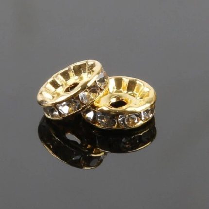 50pcs Gold Crystal Rhinestone Metal Spacer Beads 8mm with 2mm Hole
