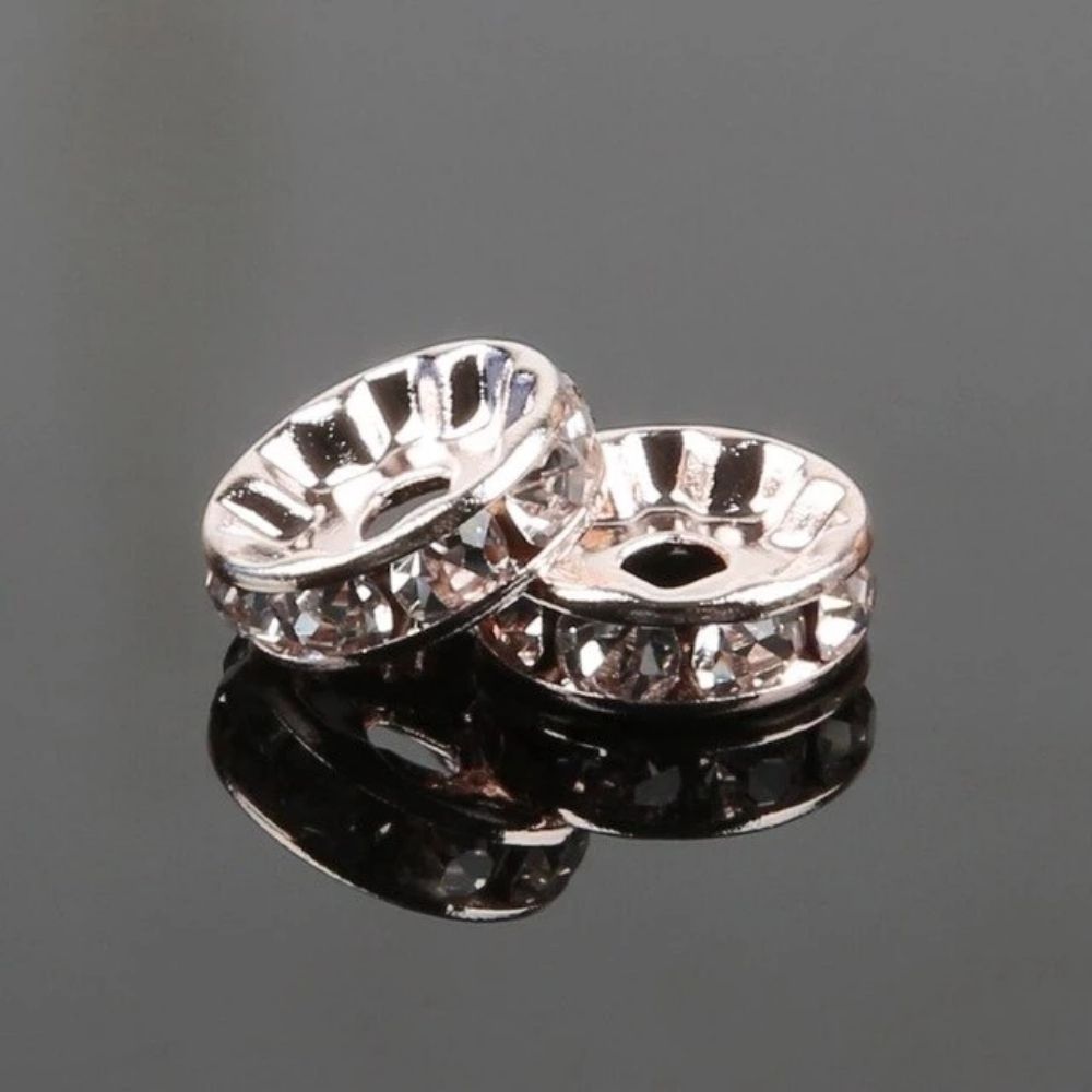 NOI (142) 50pcs Rose Gold Crystal Rhinestone Metal Spacer Beads 8mm with 2mm Hole - Image 1