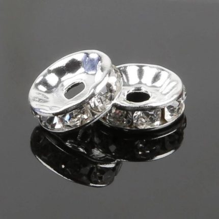 50pcs Silver Crystal Rhinestone Metal Spacer Beads 8mm with 2mm Hole