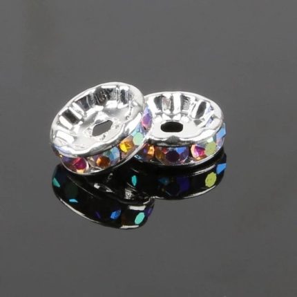 50pcs Silver AB Crystal Rhinestone Metal Spacer Beads 8mm with 2mm Hole