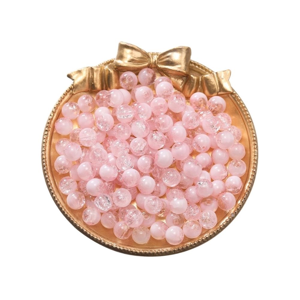 NOI (15) St.kunkka 50pcs 8mm Light Pink Glass Milk Broken Pattern Round Beads - Image 1
