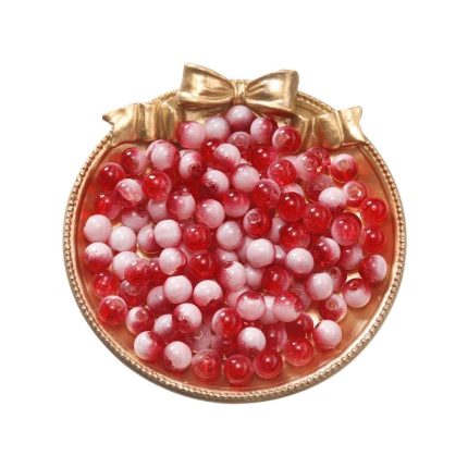 St.kunkka 50pcs 8mm Red Glass Milk Broken Pattern Round Beads